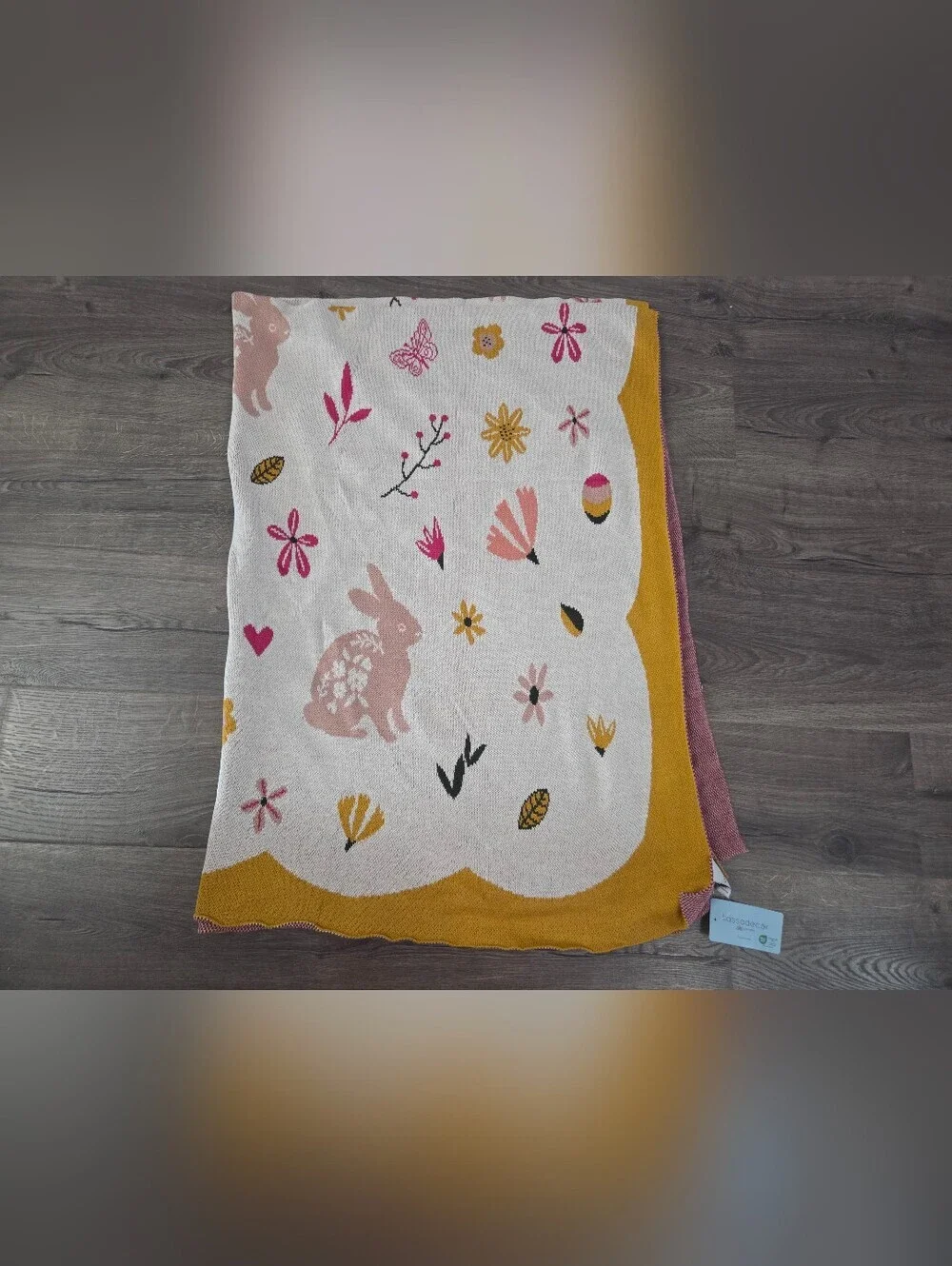 Large Bunny Themed 100% Cotton Throw Blanket NWT